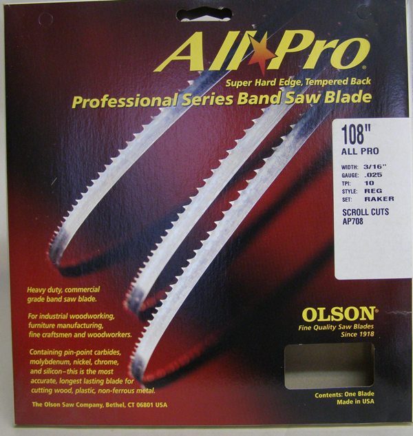 Olson 108" All Pro Band Saw Blade 3/16" x .025" 10 TPI Style Regular AP708