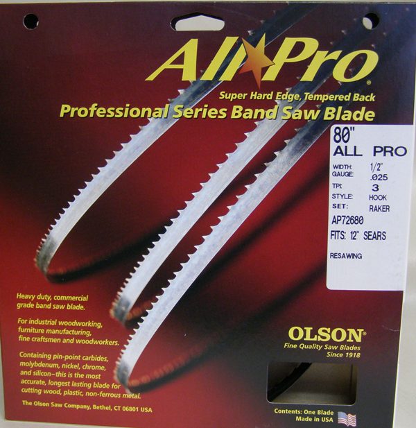 Olson All Pro Band Saw Blades 80" x 1/2" x .025 3 TPI Style Hook AP72680